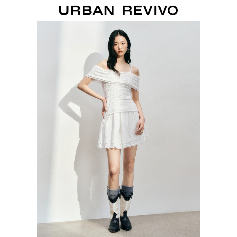 UR2025春季新款女装欧若风拼接蕾丝肌理针织连衣裙UYL950038