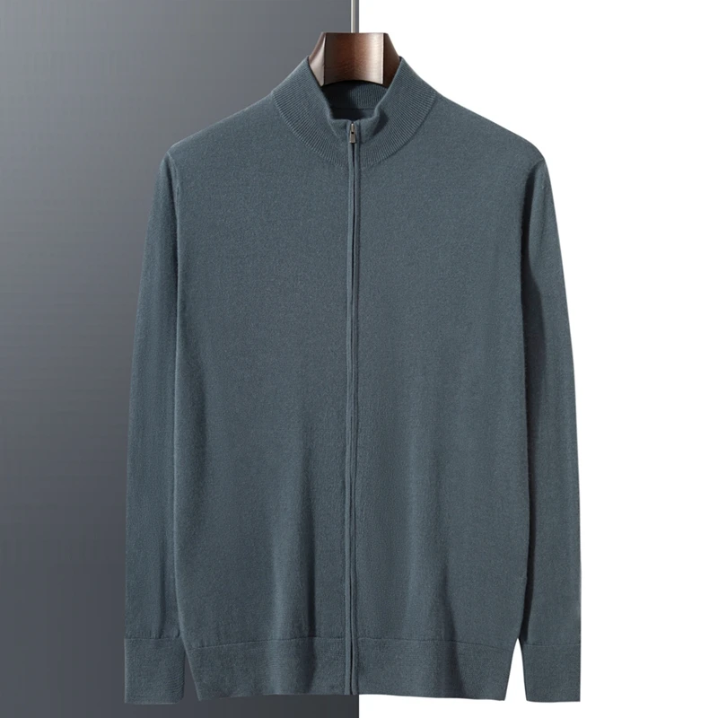 【不议价】男士精纺纯山羊绒16针圆领68支3股针织长袖拉链外套开衫