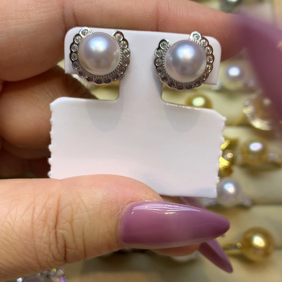 银S925镶嵌耳饰海水珍珠