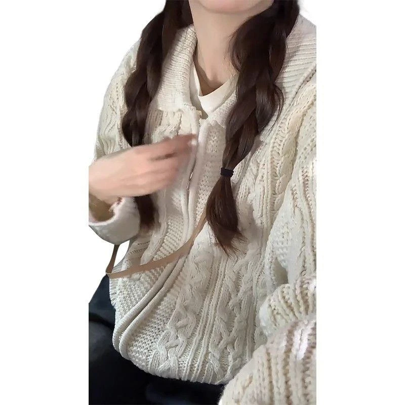 【万达撤柜】花拉链毛衣外套女秋冬2024新款原宿宽松针织开衫上衣