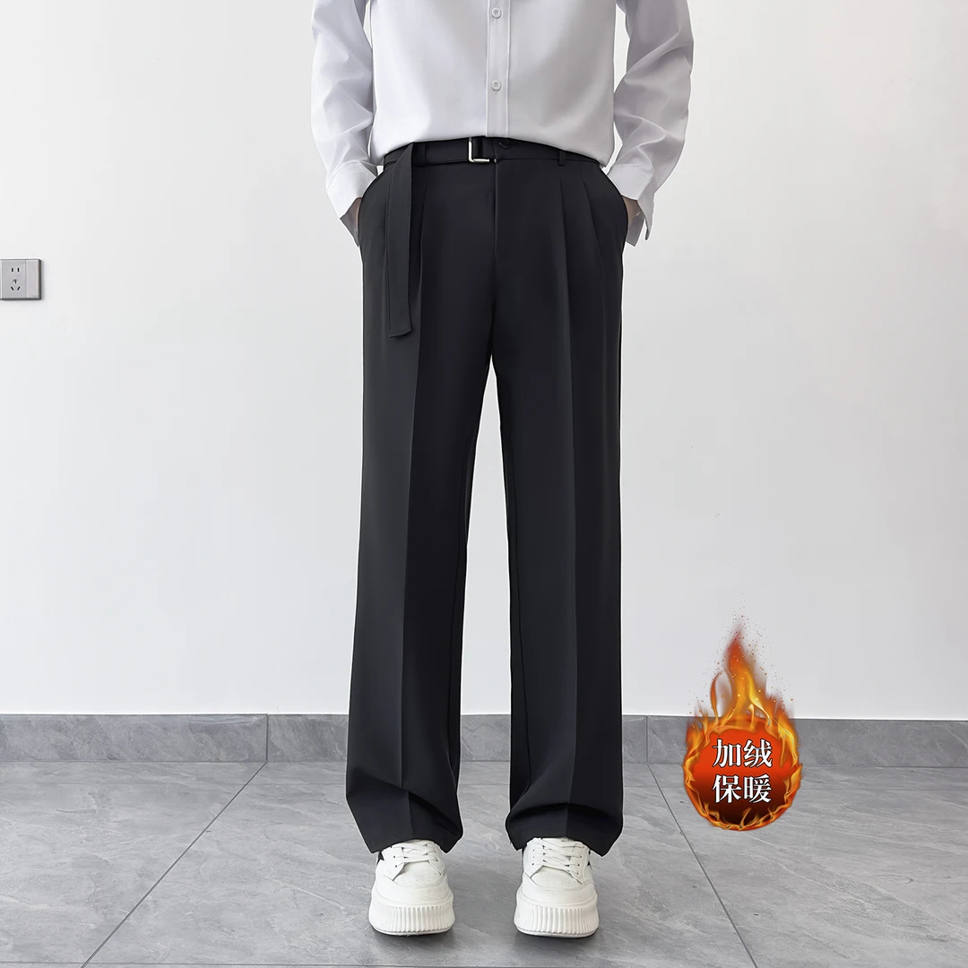 冬季加绒加厚休闲裤男保暖厚款直筒男士长裤美式潮流极简风西裤男