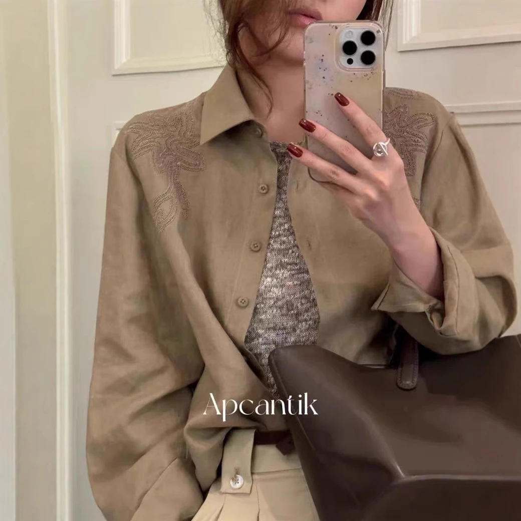 【简知】【100麻】 打籽绣刺绣麻料阔版衬衫 3279