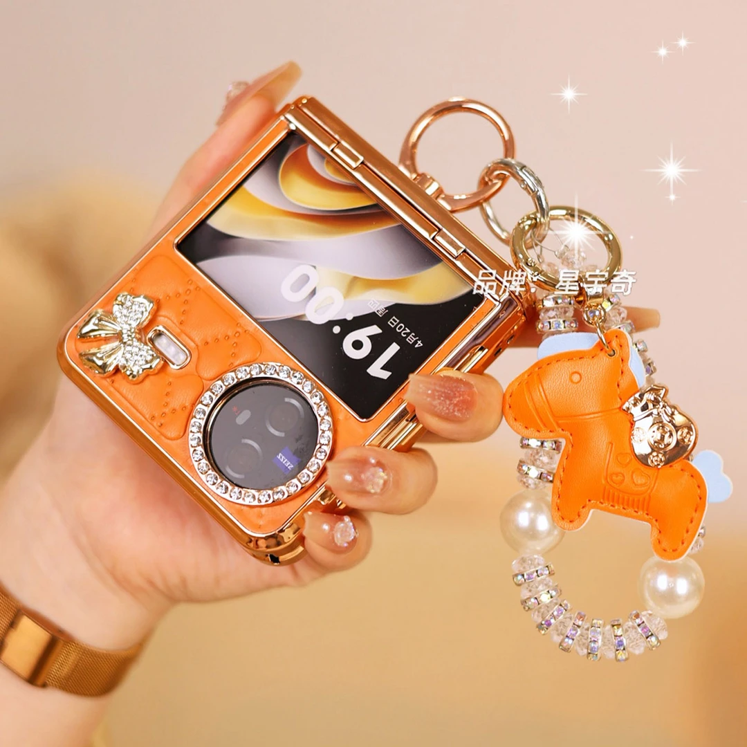 中轴全包适用vivoxflip手机壳防摔xflip女款橙色x flip斜挎镶钻