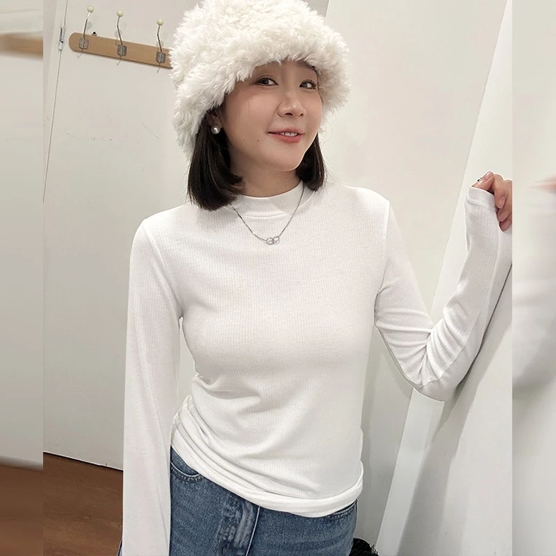 德绒自发热保暖打底衫女半高领秋冬新款洋气加绒加厚内搭外穿长袖