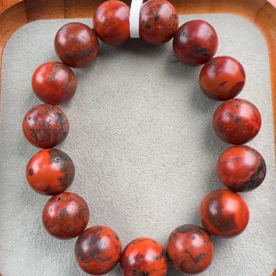 南红玛瑙未镶嵌（鸡血铁皮包浆圆珠14mm