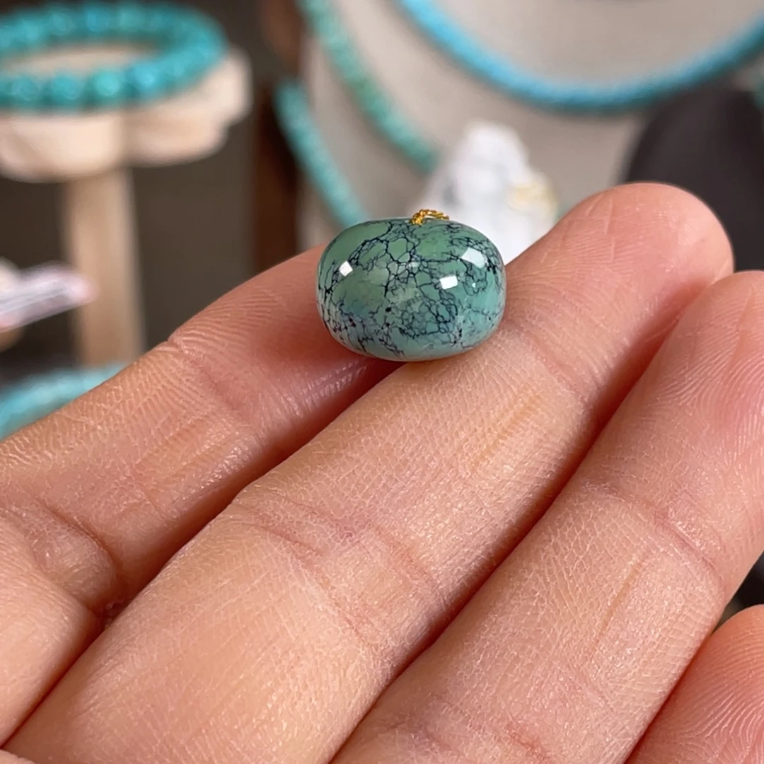 绿松石未镶嵌套链14mm高瓷鼓珠