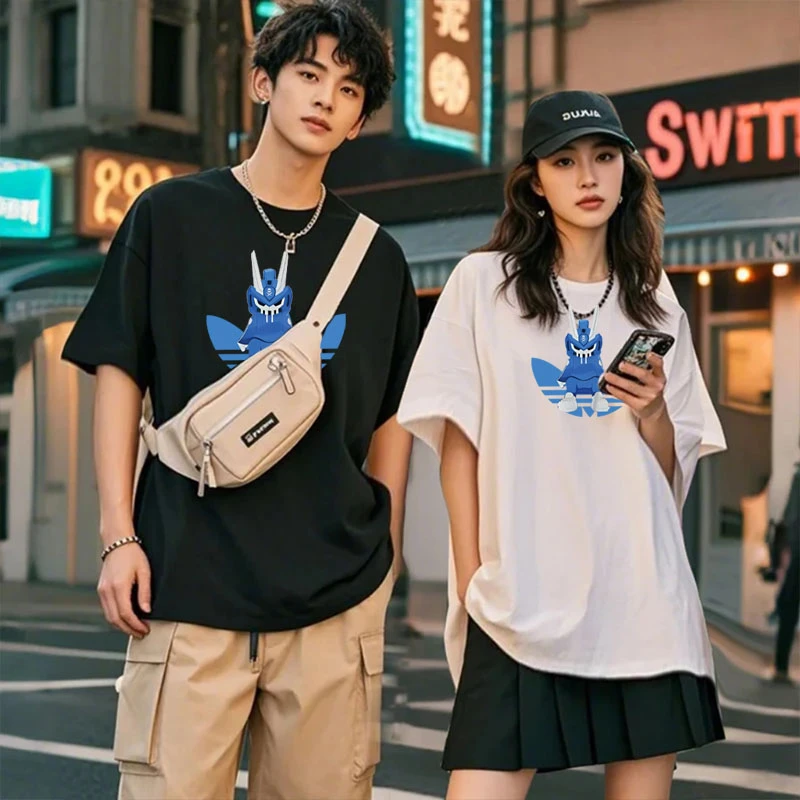 106潮牌联名款潮牌T恤男女同款时尚百搭圆领印花t恤短袖机甲迪