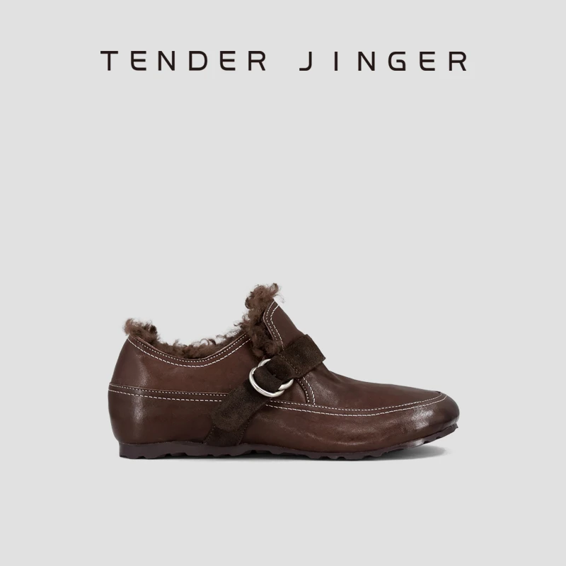 Tender Jinge马皮羊卷毛保暖乐福鞋小皮鞋ZS1116
