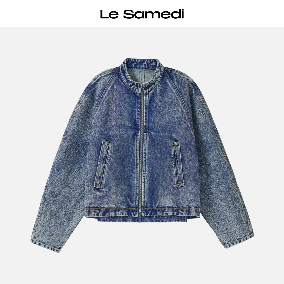 Le Samedi【乔克瑟雪花蓝】土耳其KIPAS雕塑感曲线美学收腰牛仔外套