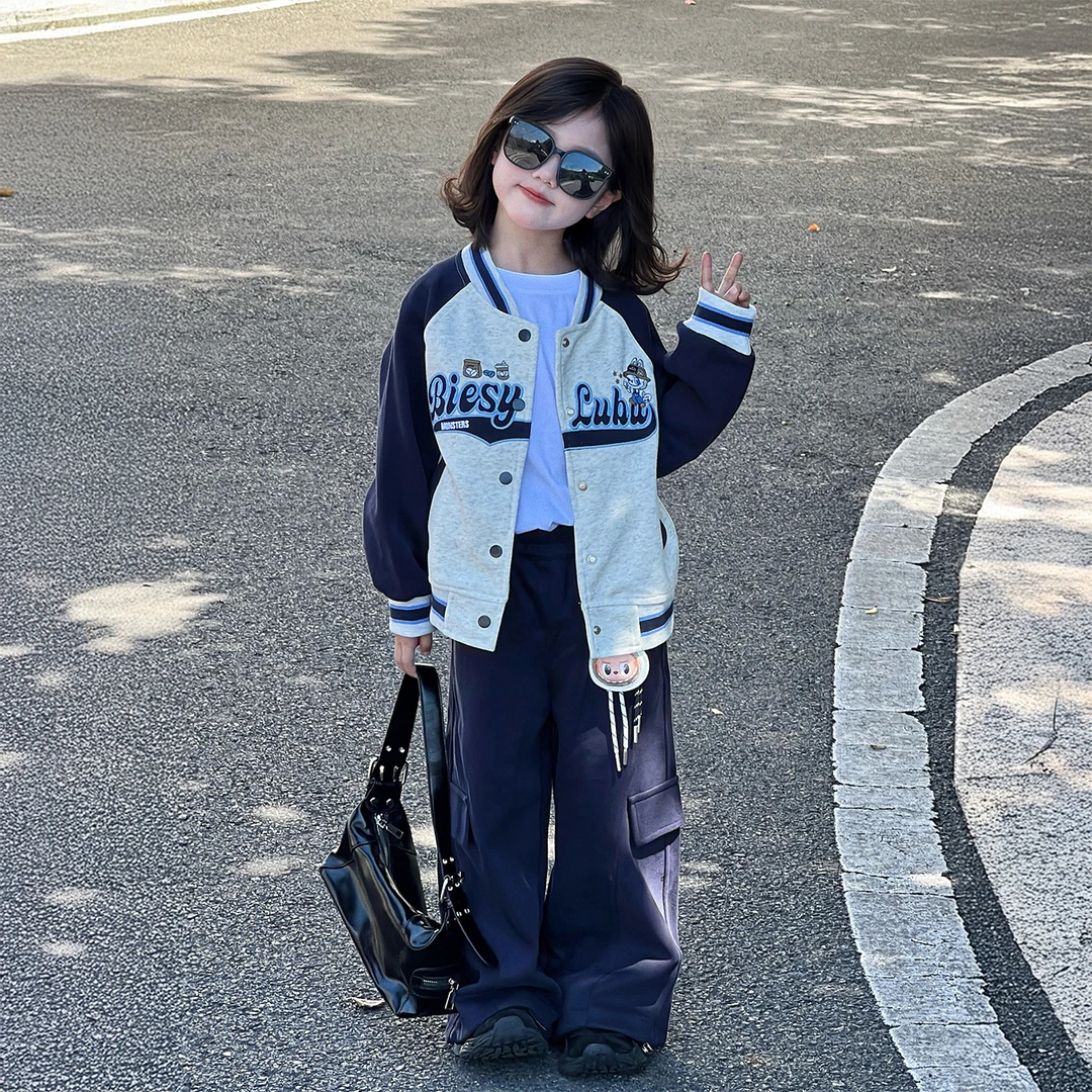 韩版休闲女童套装2025新款小女孩洋气时髦外套儿童宽松工装阔腿裤