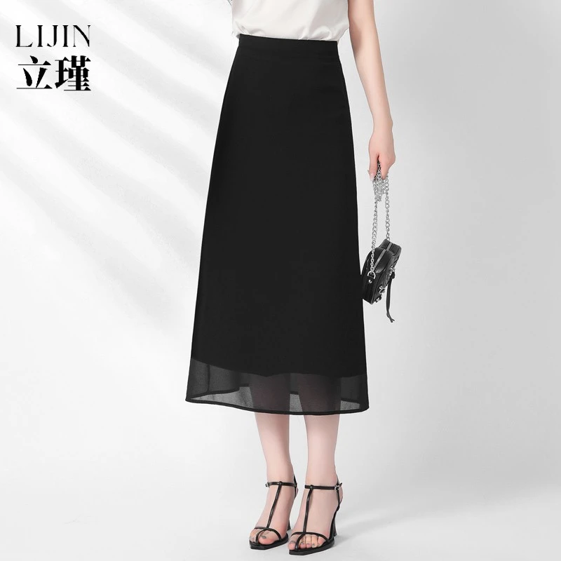 夏季2025新款薄款长版梨形身材遮胯显瘦裙子雪纺a字半身裙长裙女