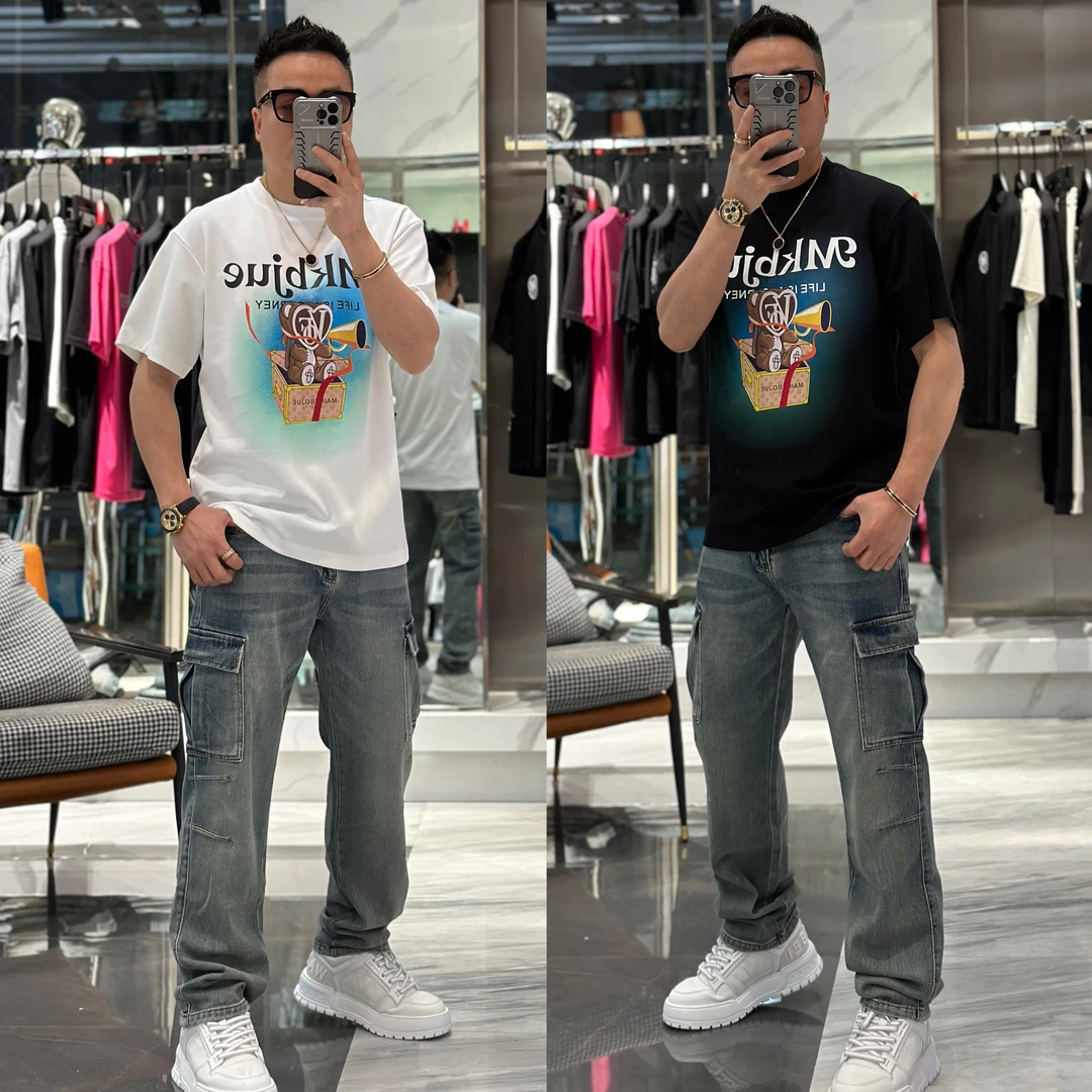 【发现者】2025夏季男士高工艺立体印花宽松休闲圆领短袖潮流YN1279