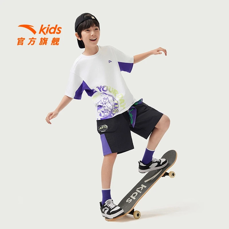 安踏儿童短袖印花童装透气男童运动t恤短袖吸汗夏季T恤-352528106