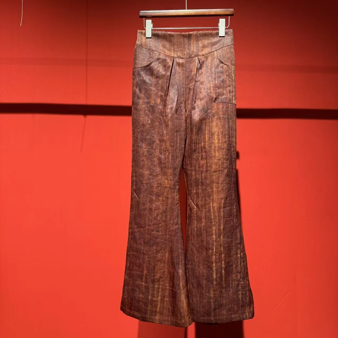 艾可原创  微喇裤 素邹缎扎染红云纱  长100起