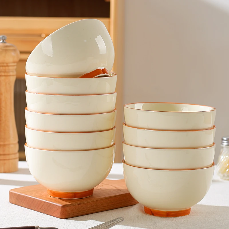 句途茶卡10个4.5英寸碗轻奢简约餐具纯色奶油风家用釉下彩陶瓷