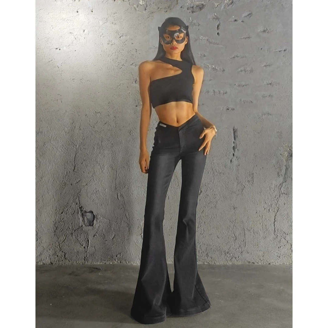 【黑色V腰大喇叭】AOAOMISSSHOP鳌鳌家辣妹炸街款弹力牛仔37-1 60-2