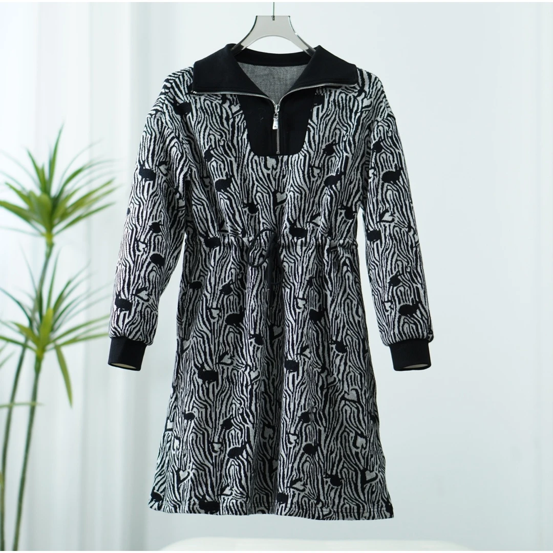 【三C・伊】  S507 女装秋气质针织连衣裙黑色Y22410346M60