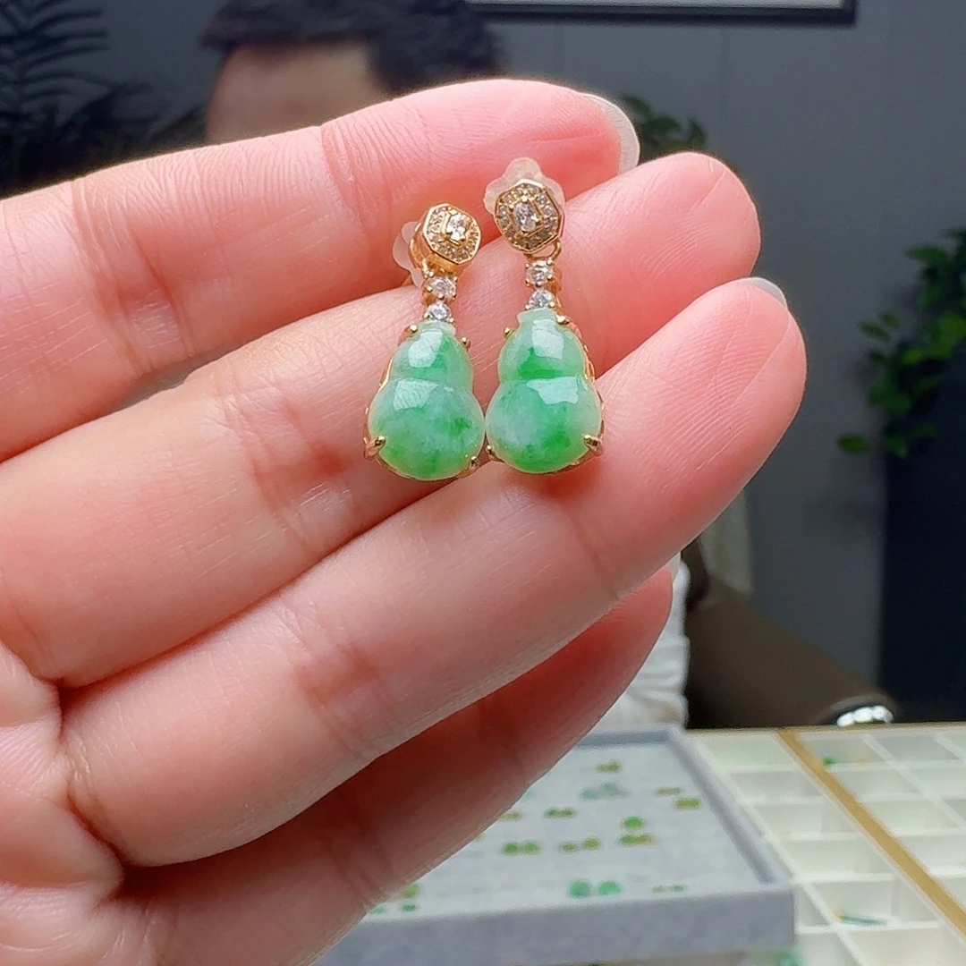 翡翠银S925镶嵌耳饰天然