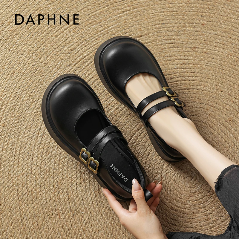 达芙妮厚底玛丽珍女鞋2025新款秋季法式复古浅口单鞋子黑色乐福鞋