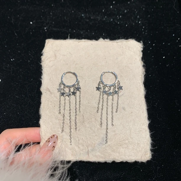 铜合金耳饰 Al6318流苏耳环星星设计感冷淡风气质耳扣小众时尚