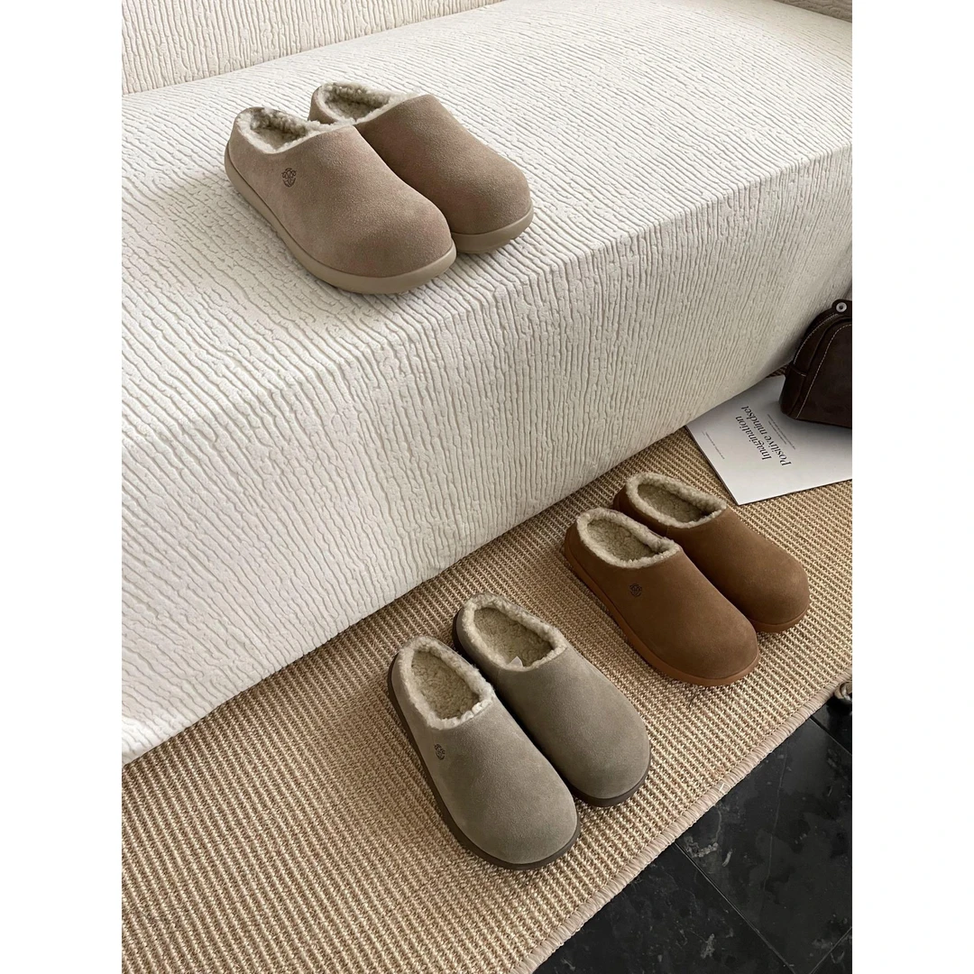 桑坡冬季加绒小土豆半包女士保暖包头加厚拖鞋百搭时尚