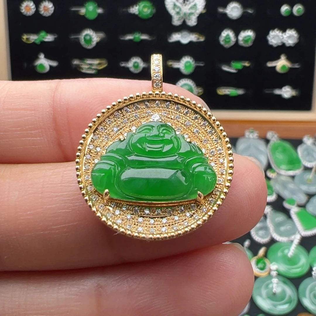 颈饰18K金镶嵌翡翠佛