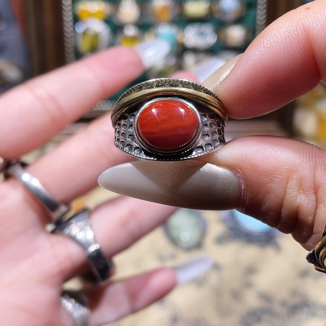 朱***朱南红玛瑙银S925镶嵌戒指戒指