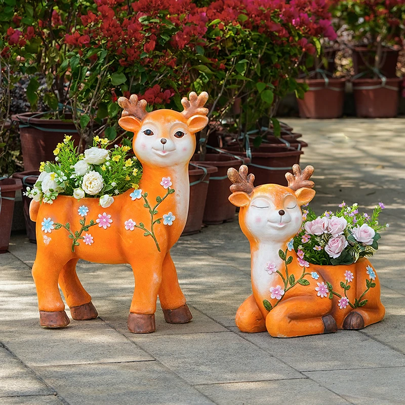 大号梅花鹿花盆庭院动物装饰摆件户外多肉创意花园阳台装饰布置