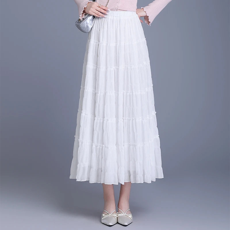 高级感网纱蛋糕裙半身裙女2025春夏新款高腰a字大摆裙纱裙长裙子