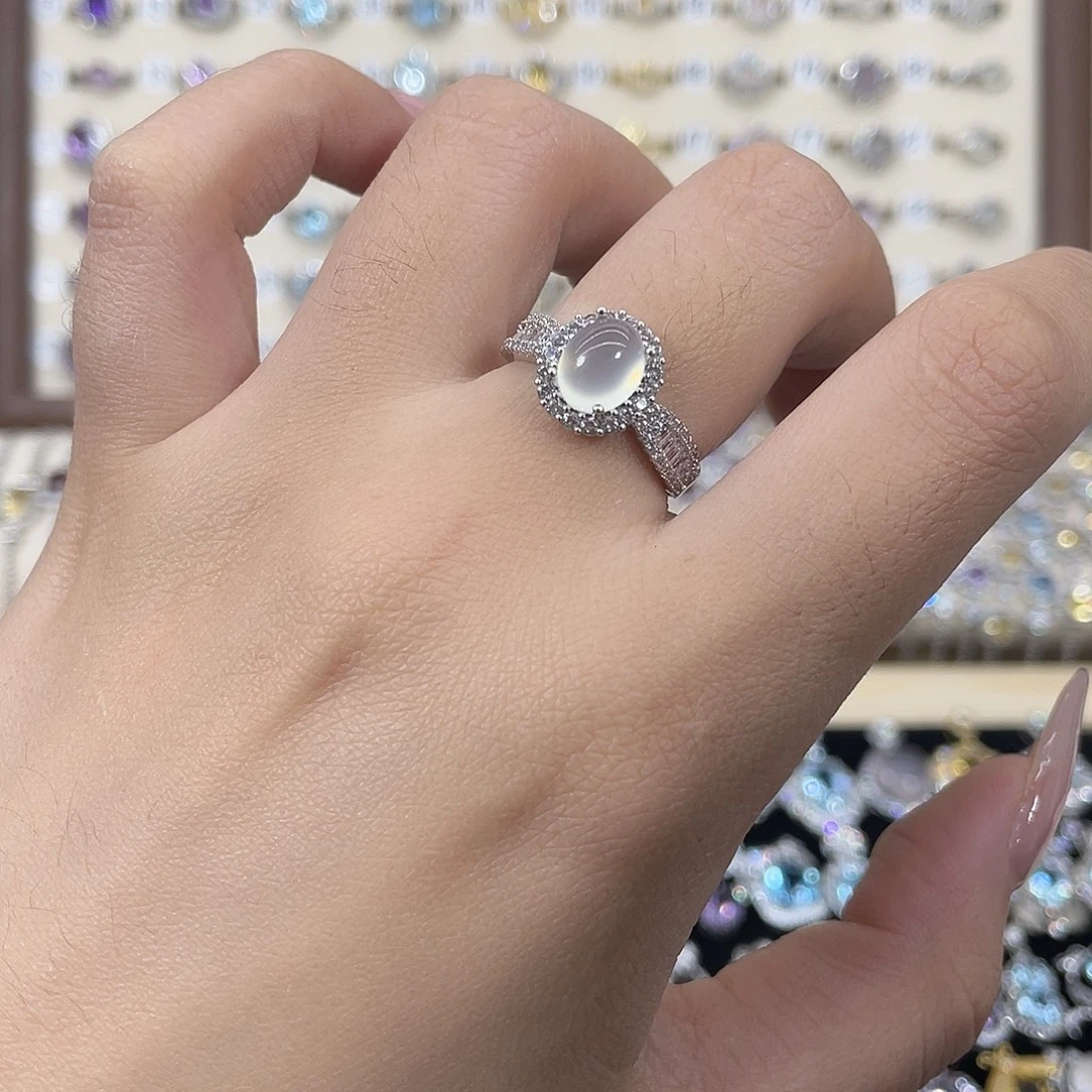 岫玉银S925镶嵌戒指