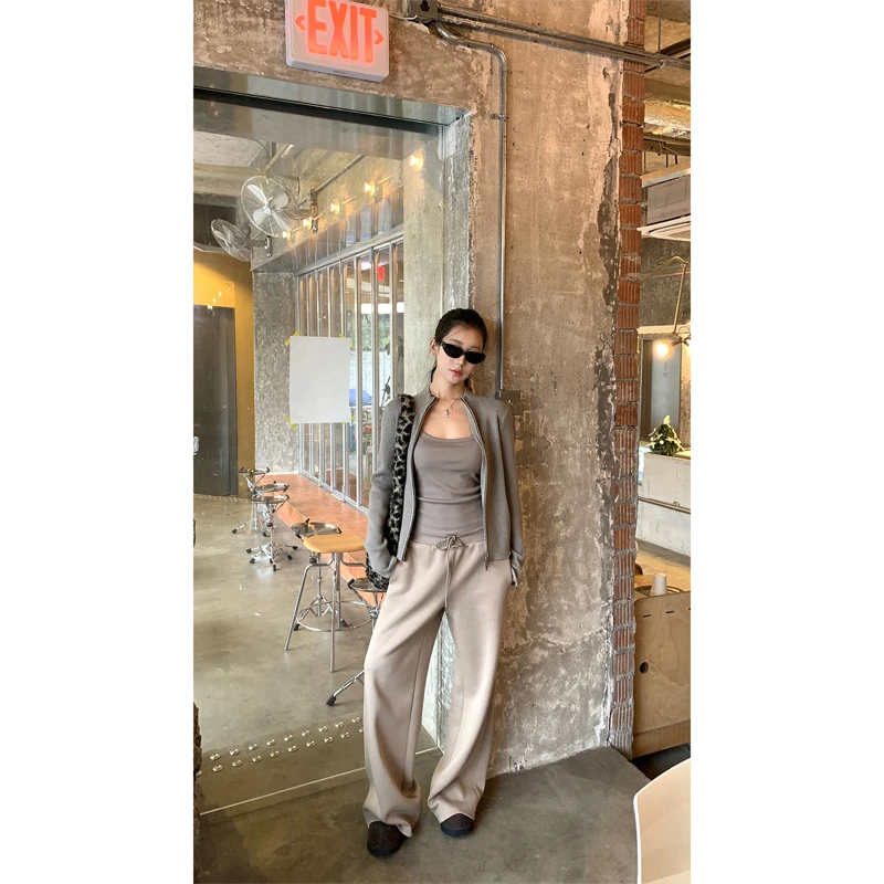 【炙爱城市】休闲裤 秋冬新款时尚百搭浅灰色松紧腰休闲裤254Y4866