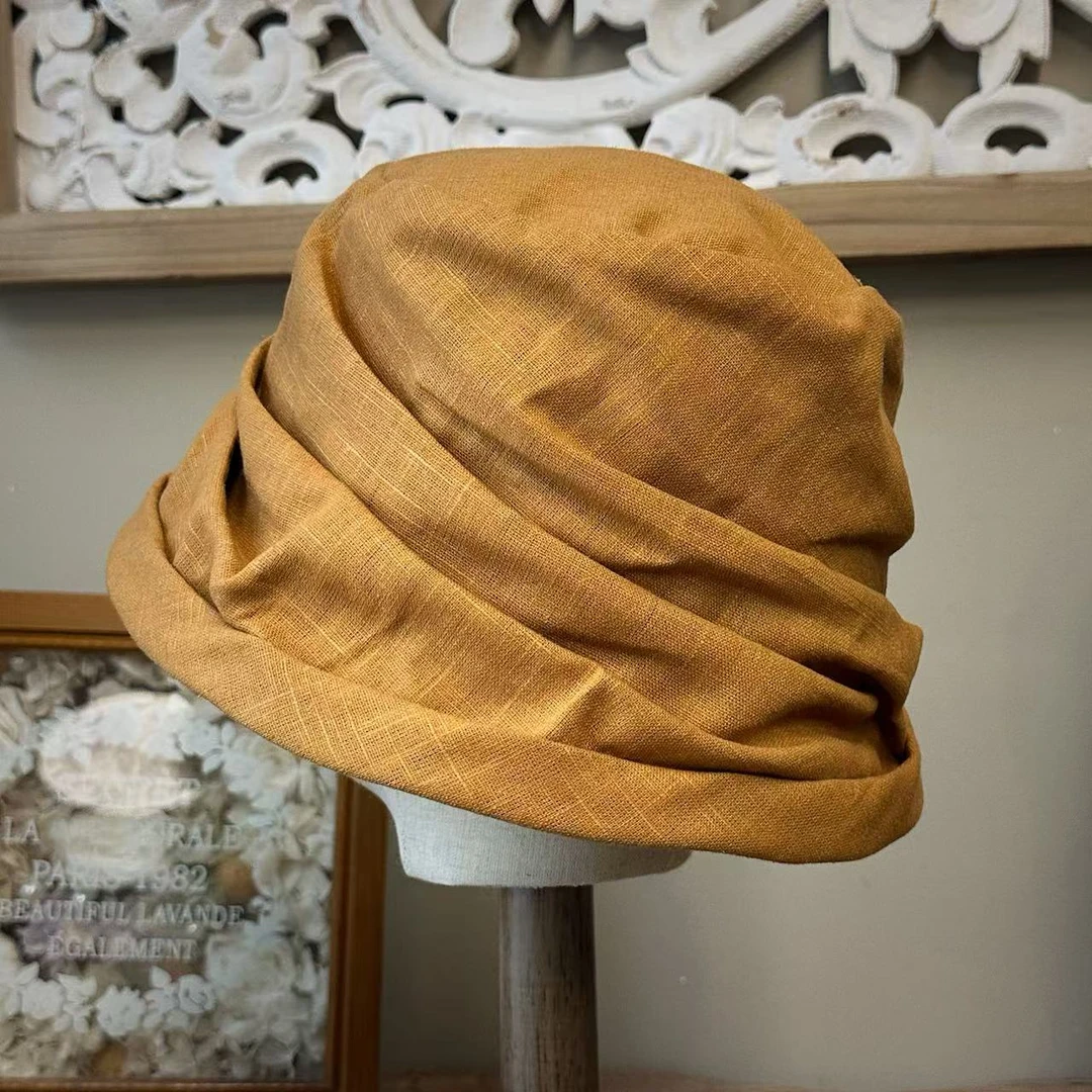 零点兰花春夏款短檐棉麻褶皱渔夫帽户外休闲百搭文艺遮阳防晒盆帽