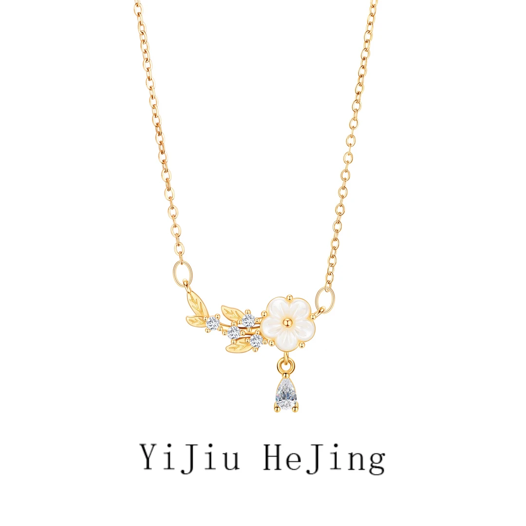 不锈钢锆石项链 原创设计福运新年系列山茶花项链女小清新气质花