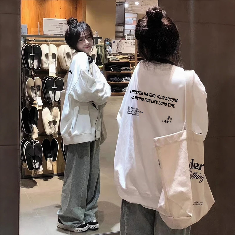 胖mm300斤白色圆领卫衣女款秋冬加绒无帽慵懒长袖宽松超好看上衣