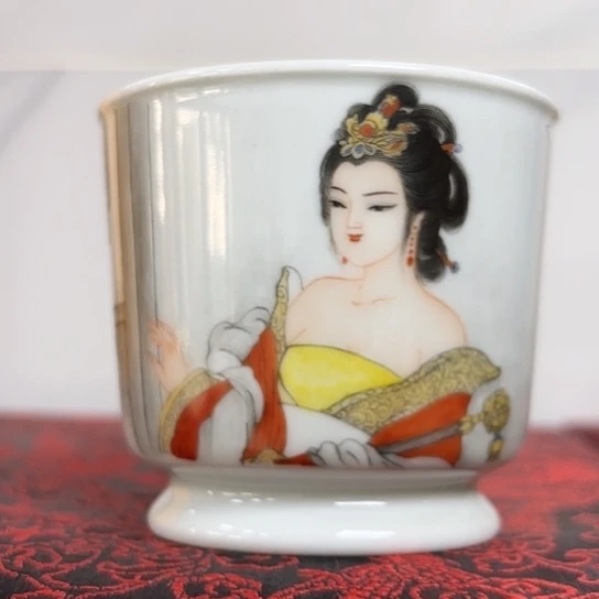 手工绘制工笔人物仕女图高端茶杯