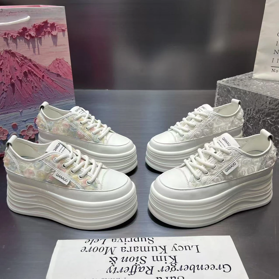 【看编码下单】厚底板鞋女2025夏季休闲鞋女鞋网面透气小个子增高