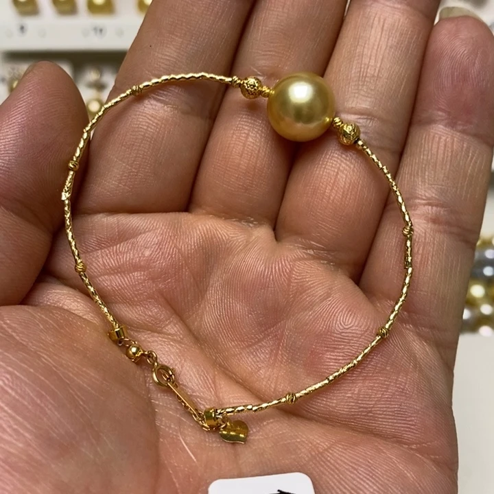 18K金镶嵌海水珍珠金珠手镯