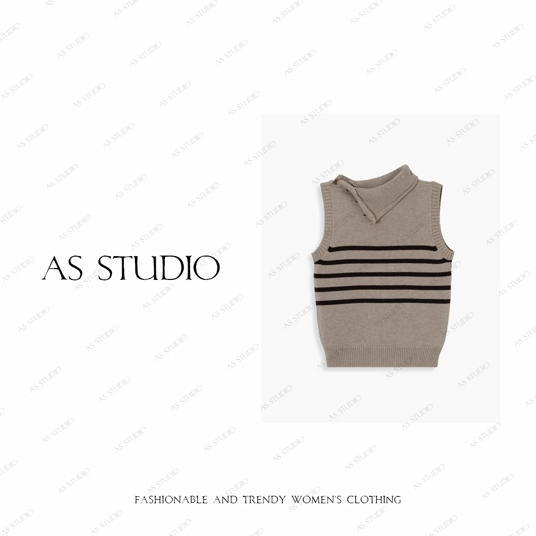 【AS牛角扣】25新设计感纽扣两穿领条纹羊毛上衣AS25QXS02592