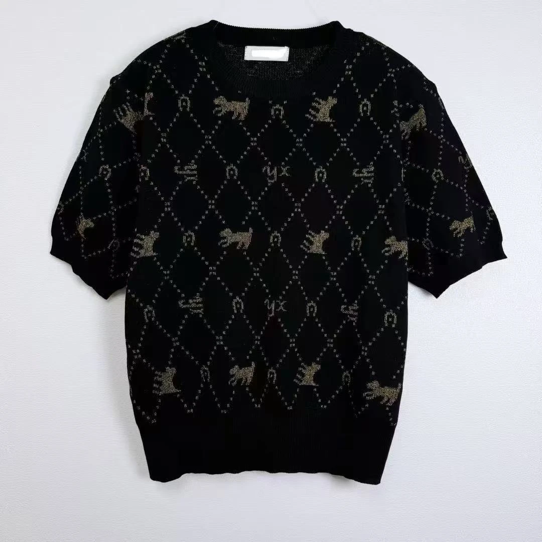 【爱马俱乐部】25夏福利款 圆领金丝电脑提花短袖针织衫 冰丝针织恤