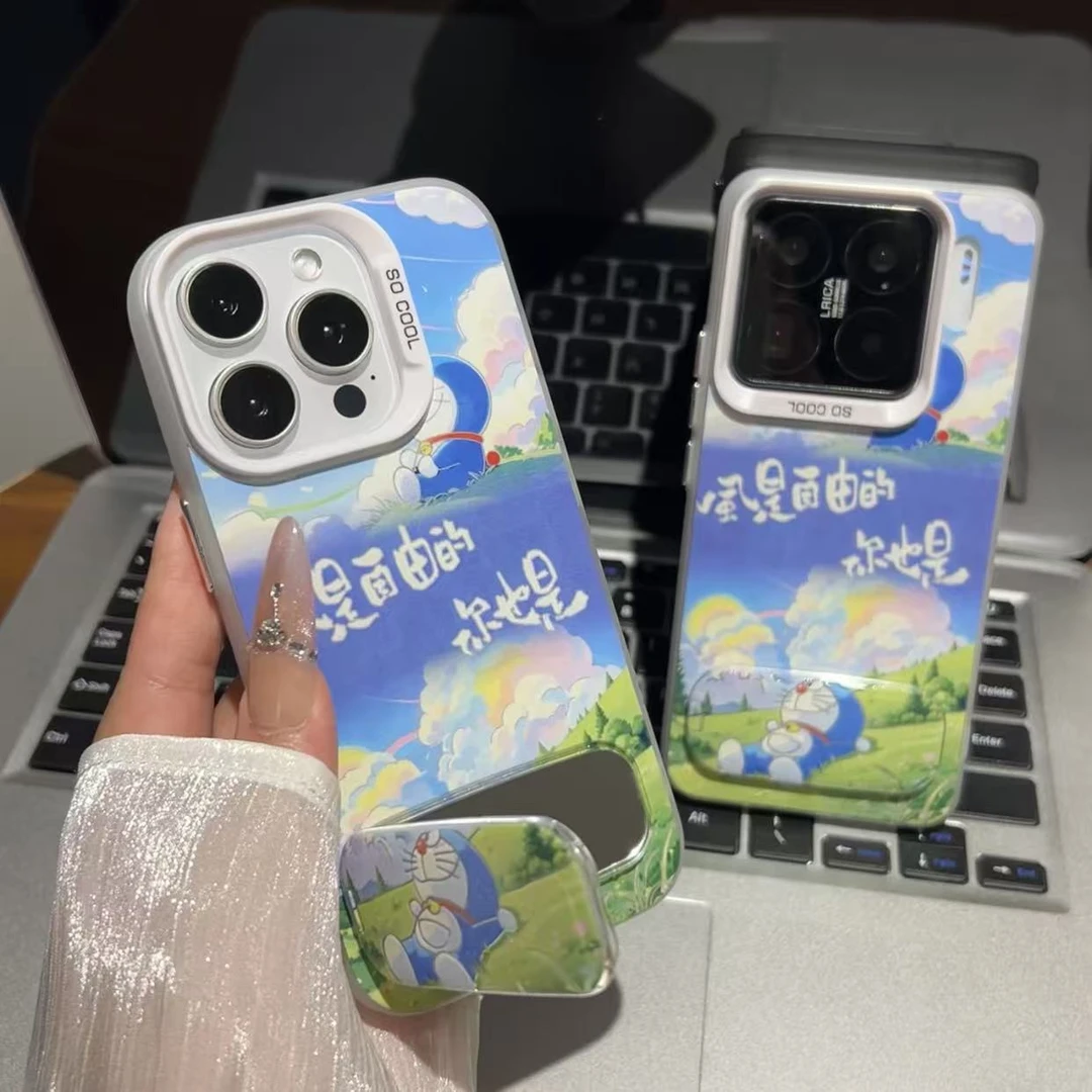 自由叮当猫适用苹果16支架手机壳华为一加1314红米k80至尊小米15