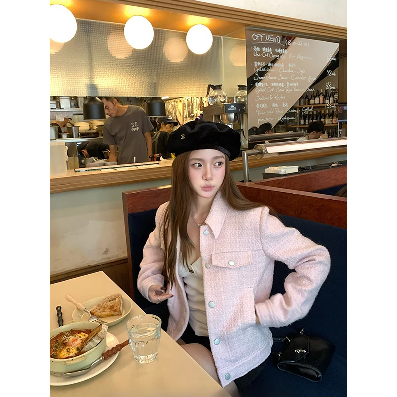 2025新款双色温柔优雅精致秋季翻领小香风设计感外套秋季短款上衣