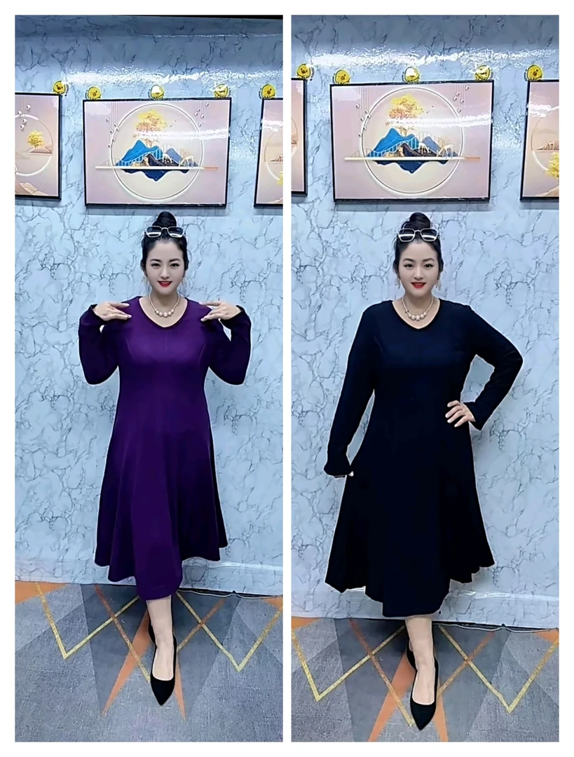 新款法式赫本风V领针织加绒保暖显瘦气质连衣裙秋冬季