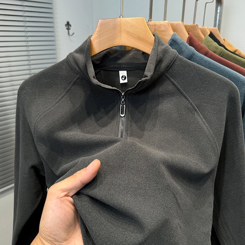 Zero Degree North磨毛德绒打底衫男秋冬半高领抓绒插肩袖保暖t恤