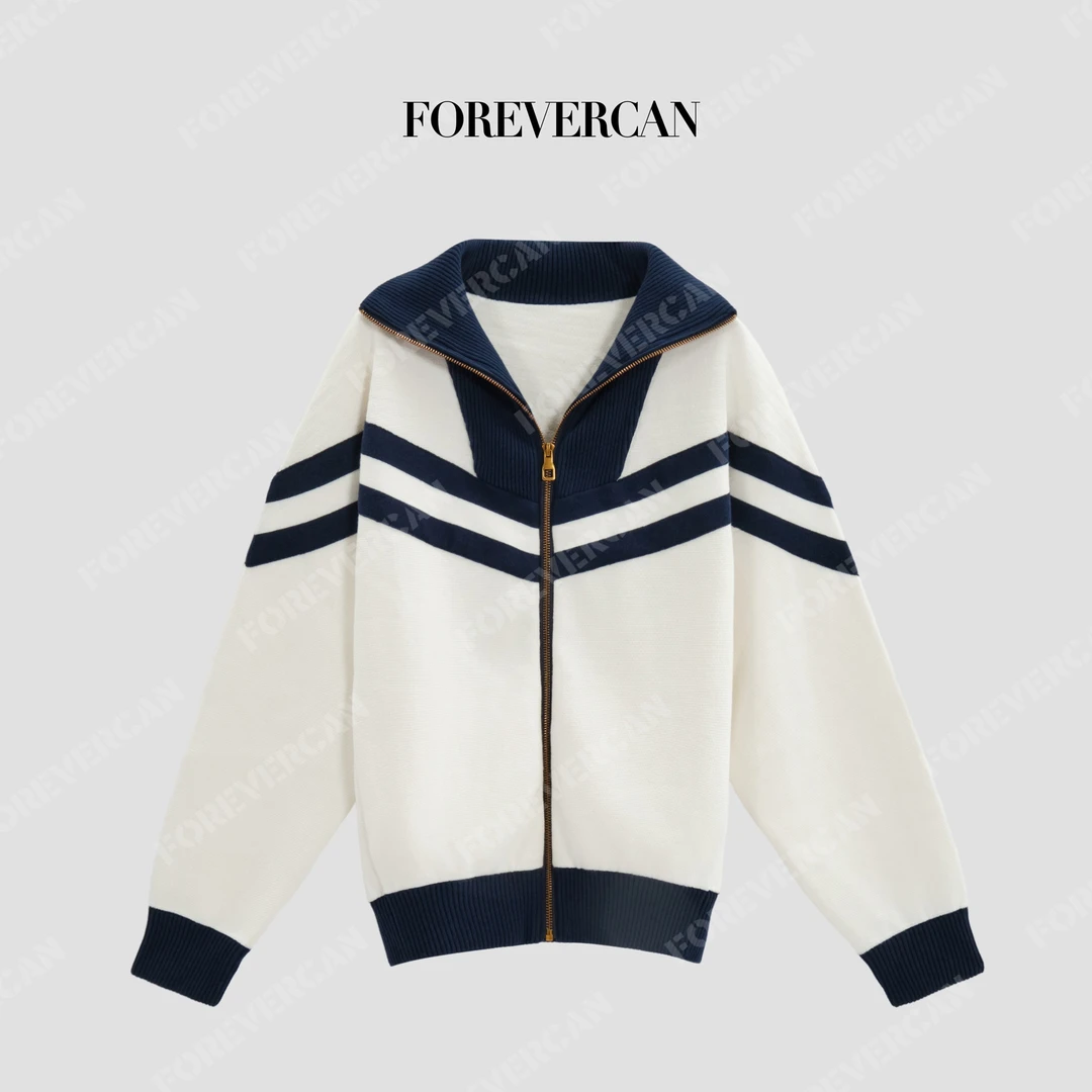 FOREVERCAN“希尔克”高级感拼色高领针织廓形夹克外套MY4770