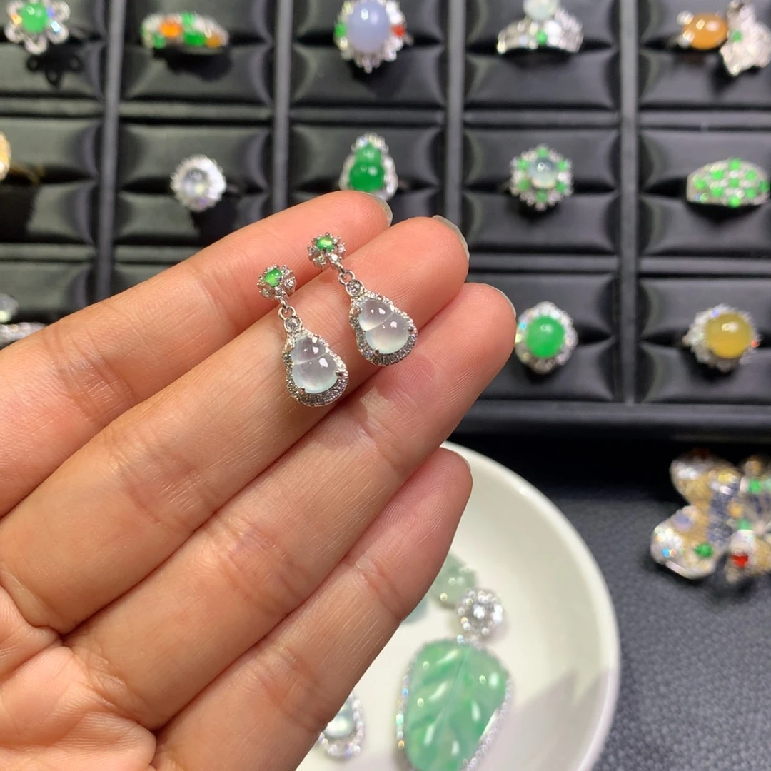 翡翠银S925镶嵌耳饰