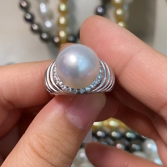 海水珍珠戒指银S925镶嵌12.2