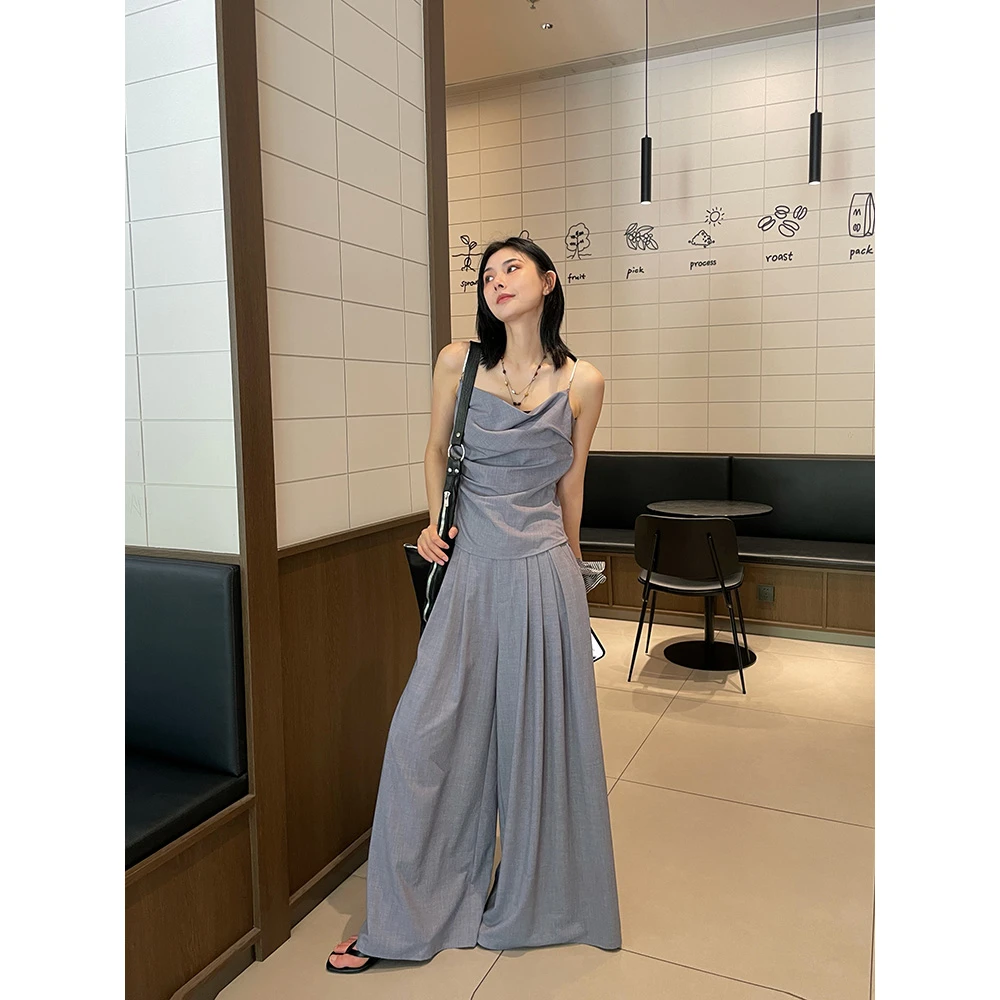 JCCC影子【50°灰】灰色荡领显瘦吊带阔腿裤套装JE5CSZ11
