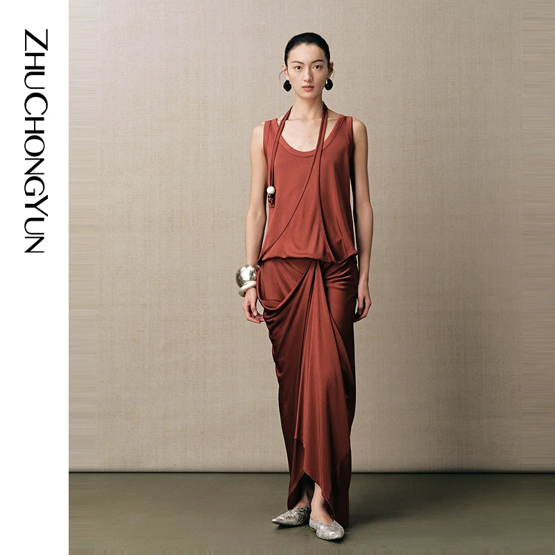 ZHUCHONGYUN2025夏光泽缎纹小众设计感多穿吊带背心上衣C1FZ21111