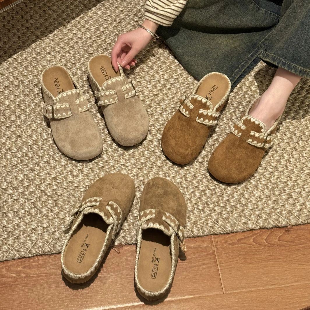 贾不假勃肯鞋女款2025新款秋冬时尚百搭复古厚底懒人一脚鞋包头拖