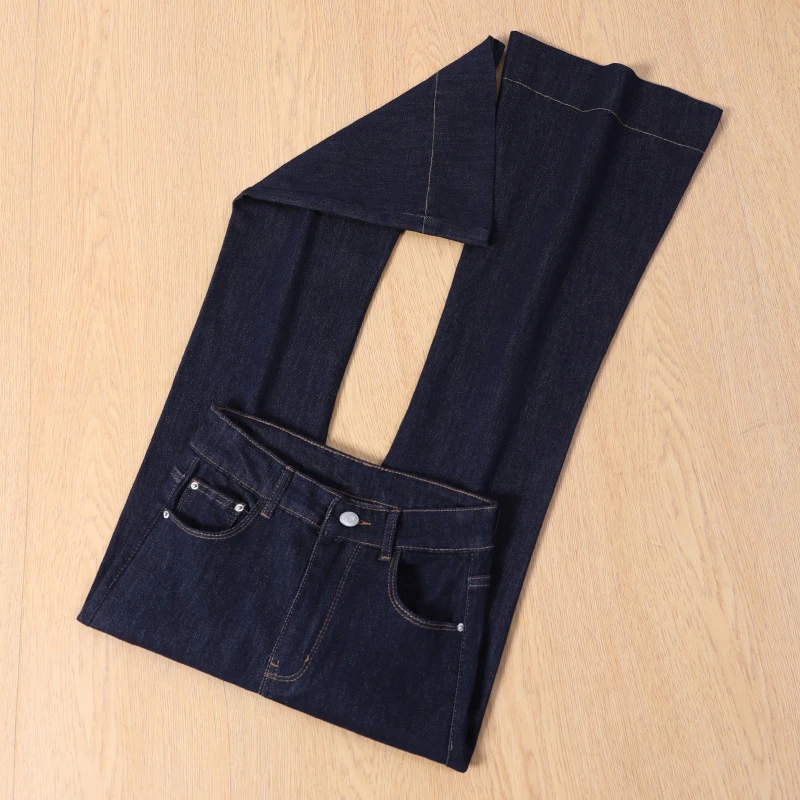 艾格深蓝微喇牛仔裤女2025春季新款高腰修身显瘦辣妹马蹄喇叭裤子